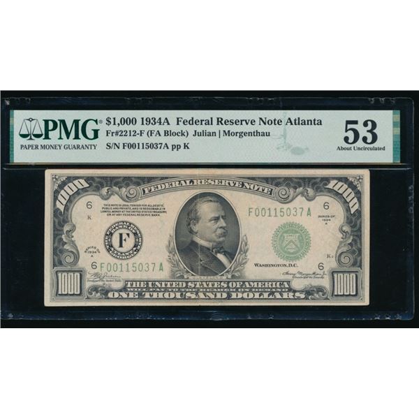 1934A $1000 Atlanta FRN PMG 53