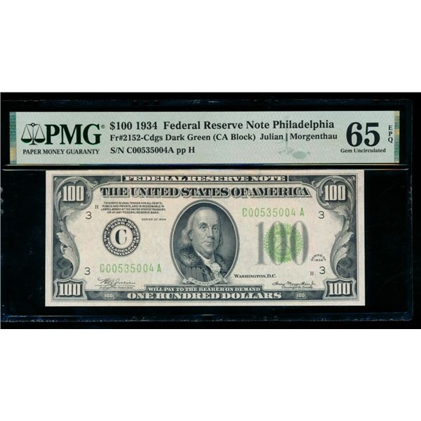 1934 $100 Philadelphia FRN PMG 65EPQ