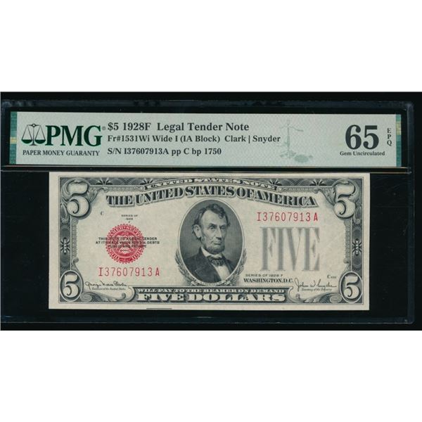 1928F $5 Legal Tender Note PMG 65EPQ