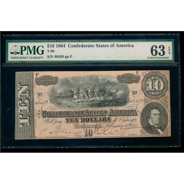 1864 $10 T-68 Confederate PMG 63EPQ