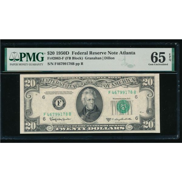 1950D $20 Atlanta FRN PMG 65EPQ