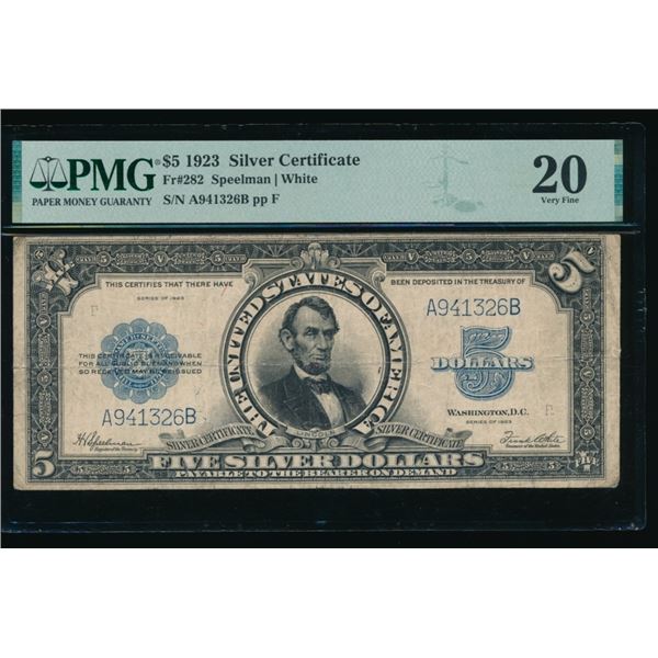 1923 $5 Lincoln Porthole Silver Certificate PMG 20