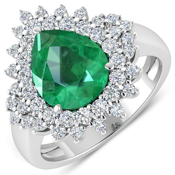 14KT White Gold 2.85ctw Zambian Emerald and Diamond Ring