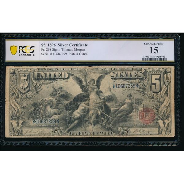 1896 $5 Educational Silver Certificate PCGS 15
