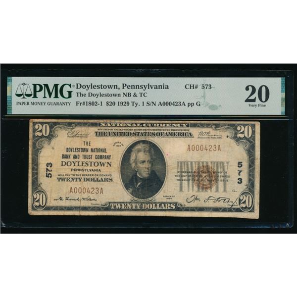 1929 $20 Doylestown PA National PMG 20