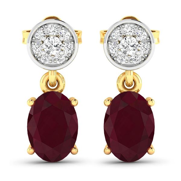 14KT Yellow Gold 1.7ctw Ruby and Diamond Earrings
