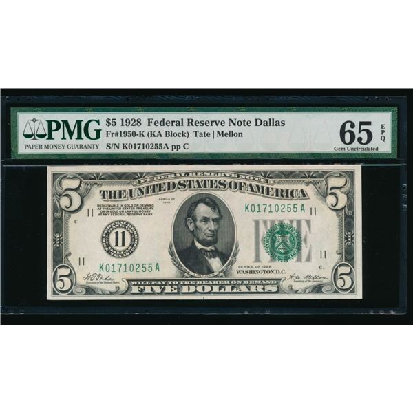 1928 $5 Dallas FRN PMG 65EPQ