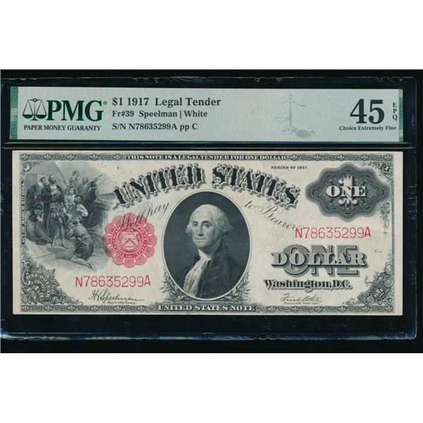 1917 $1 Legal Tender Note PMG 45EPQ