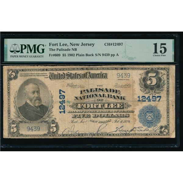 1902 $5 Fort Lee NJ National PMG 15