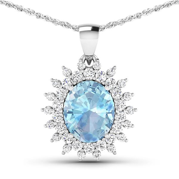 14KT White Gold 2.7ctw Aquamarine and Diamond Pendant