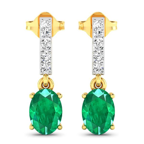 14KT Yellow Gold 1.12ctw Zambian Emerald and Diamond Earrings