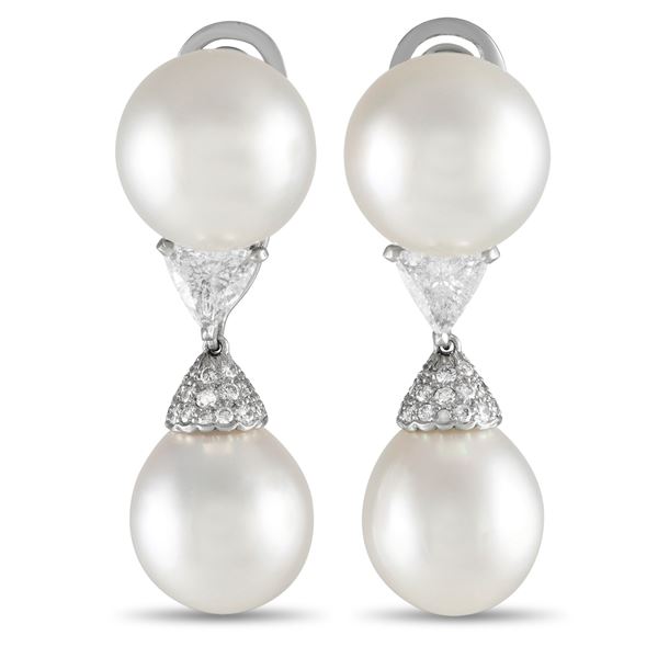Cartier Platinum 2.40ct Diamond and Pearl Earrings