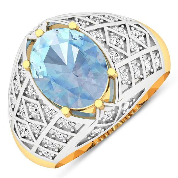 14KT Yellow Gold 1.9ctw Aquamarine and Diamond Ring