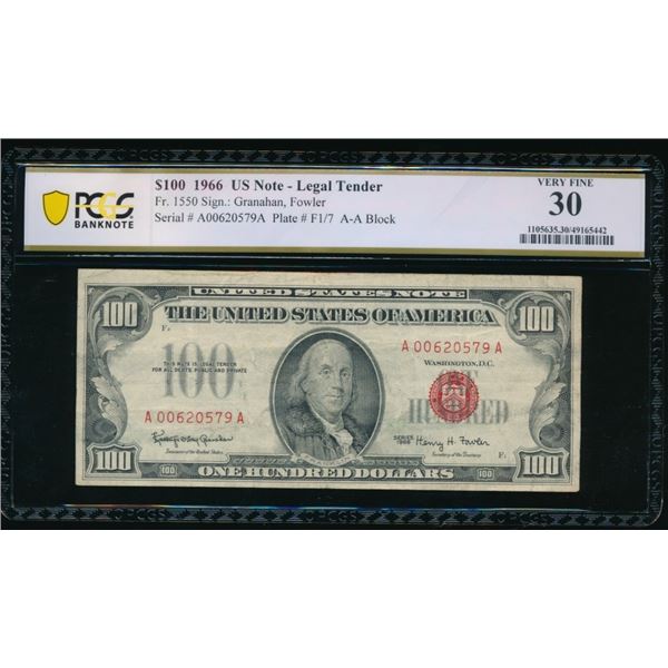 1966 $100 Legal Tender Note PCGS 30