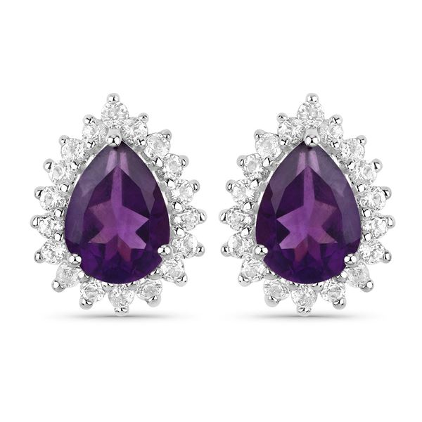 Plated 18KT White Gold 1.36ctw Amethyst and Topaz Earrings