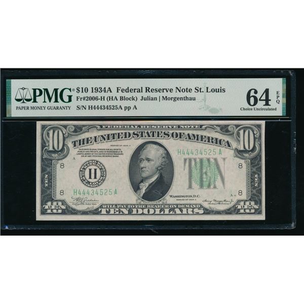 1934A $10 St Louis FRN PMG 64EPQ