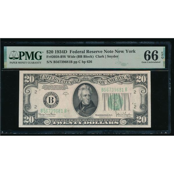 1934D $20 New York FRN PMG 66EPQ