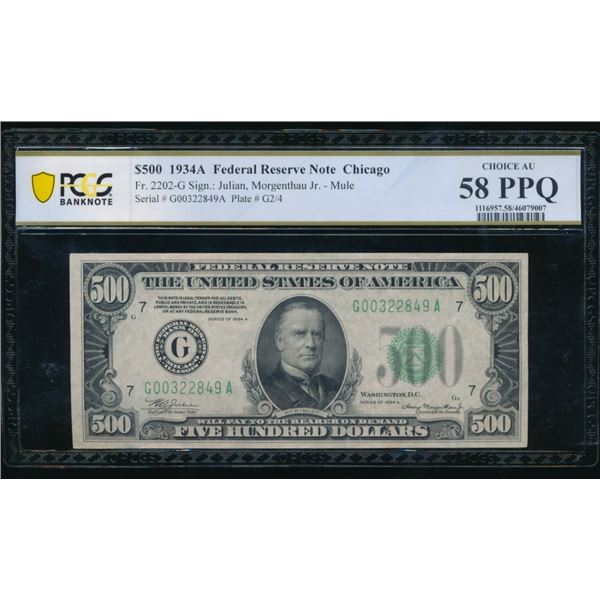 1934A $500 Chicago FRN PCGS 58PPQ