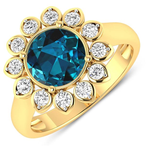 14KT Yellow Gold 2.05ctw London Blue Topaz and Diamond Ring