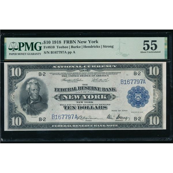 1918 $10 New York FRBN PMG 55