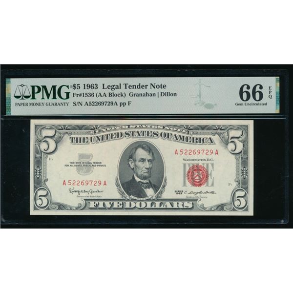 1963 $5 Legal Tender Note PMG 66EPQ