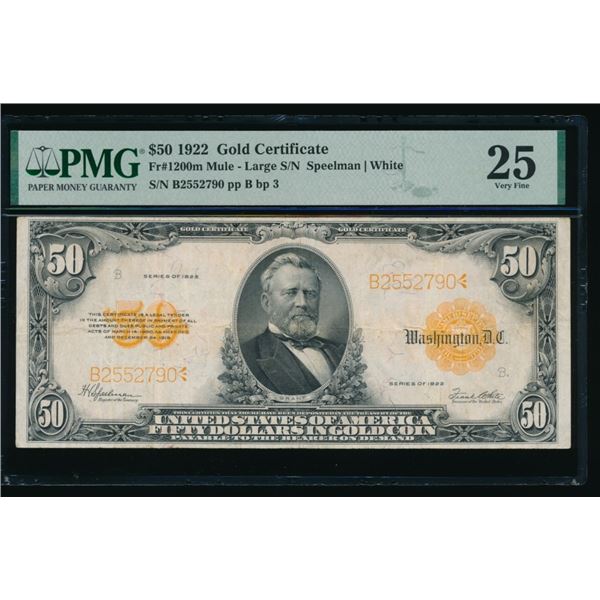 1922 $50 Gold Certificate PMG 25