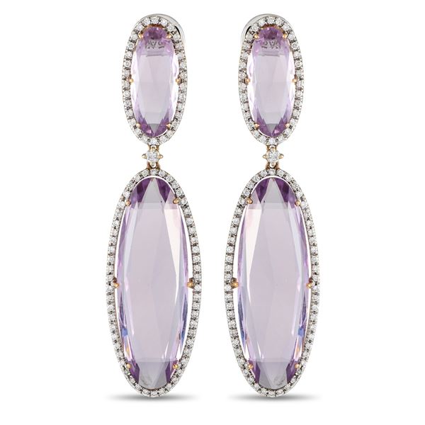 Casato 18K Yellow Gold 1.75ct Diamond and Amethyst Vintage Style Earrings