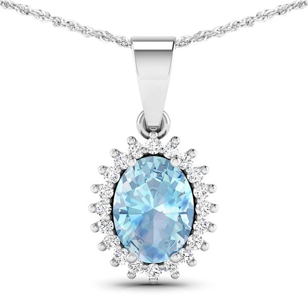 14KT White Gold 1.05ctw Aquamarine and Diamond Pendant