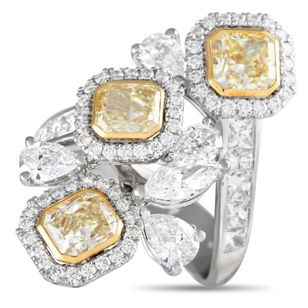 Salavetti 18K White Gold 5.70ct Diamond Cluster Bypass Ring