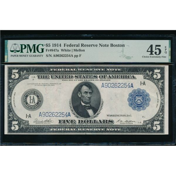 1914 $5 Boston FRN PMG 45EPQ