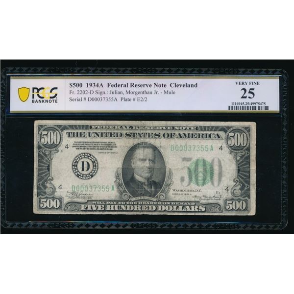 1934A $500 Cleveland FRN PCGS 25