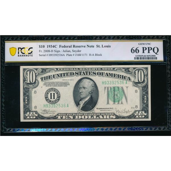 1934C $10 St Louis FRN PCGS 66PPQ