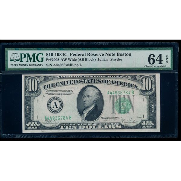 1934C $10 Boston FRN PMG 64EPQ