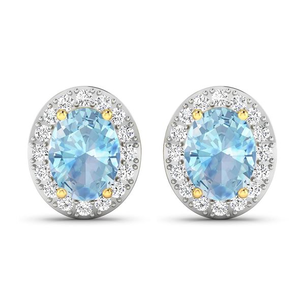 14KT Yellow Gold 1.92ctw Aquamarine and Diamond Earrings