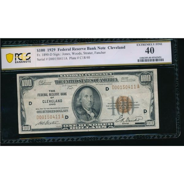 1929 $100 Cleveland FRBN PCGS 40