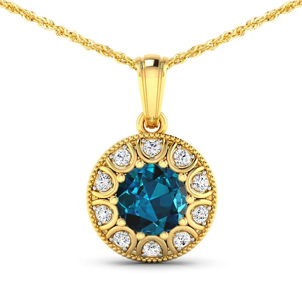 14KT Yellow Gold 2.05ctw London Blue Topaz and Diamond Pendant