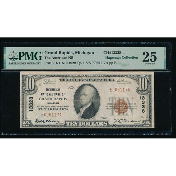 1929 $10 Grand Rapids MI National PMG 25