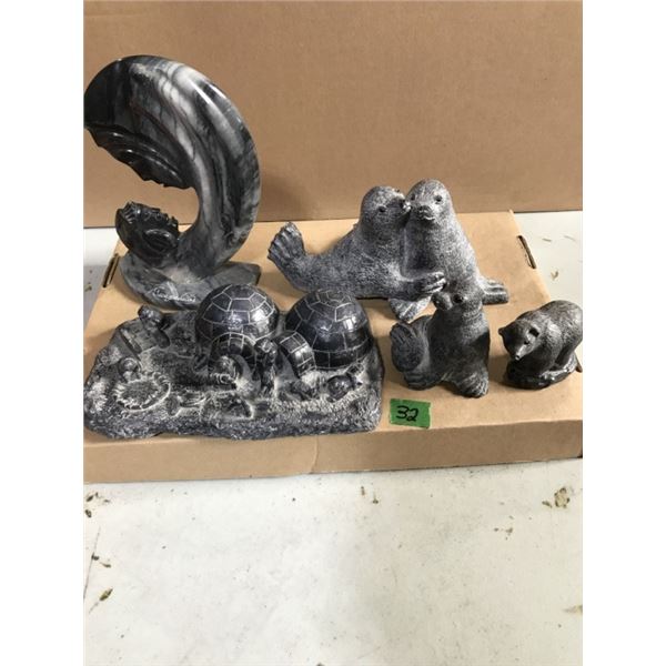 5 carvings, 4 are soapstone