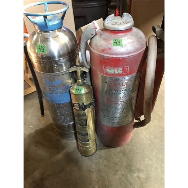 3 Vintage Fire Extinguishers - Red Ansul Silver +