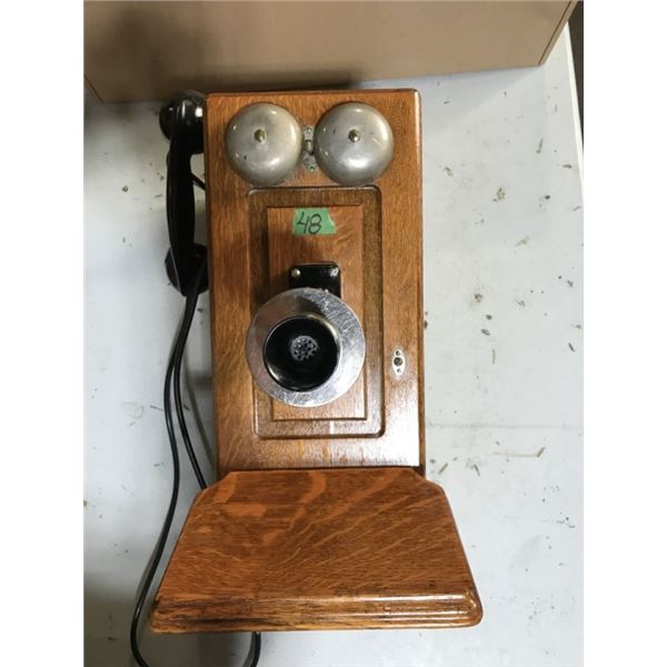 Antique Oak Wall Phone (missing crank)