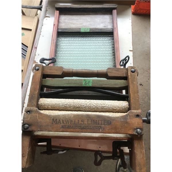 Antique clothes wringer & glass wash board
