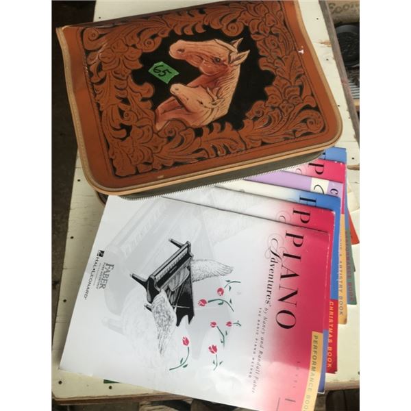 Vintage leather binder full of music books