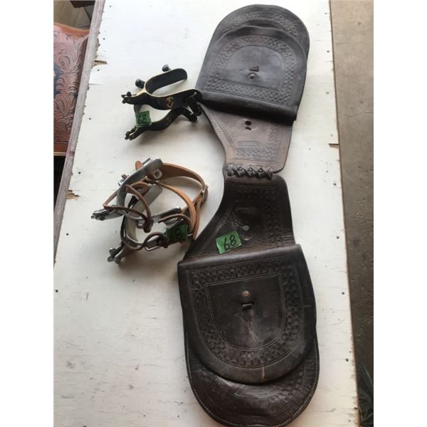 2 pair spurs & shoulder bag - F.A. Meanea Cheyenne