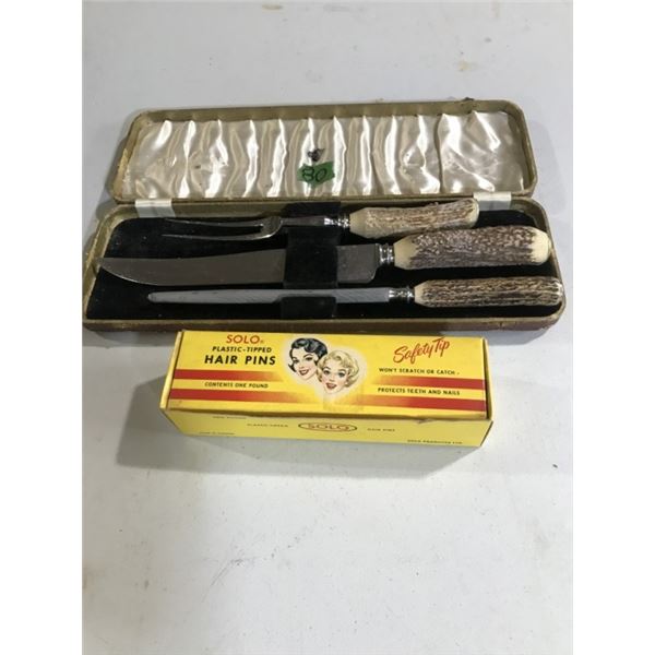 Vintage 3pc cutlery set & box solo hair pins