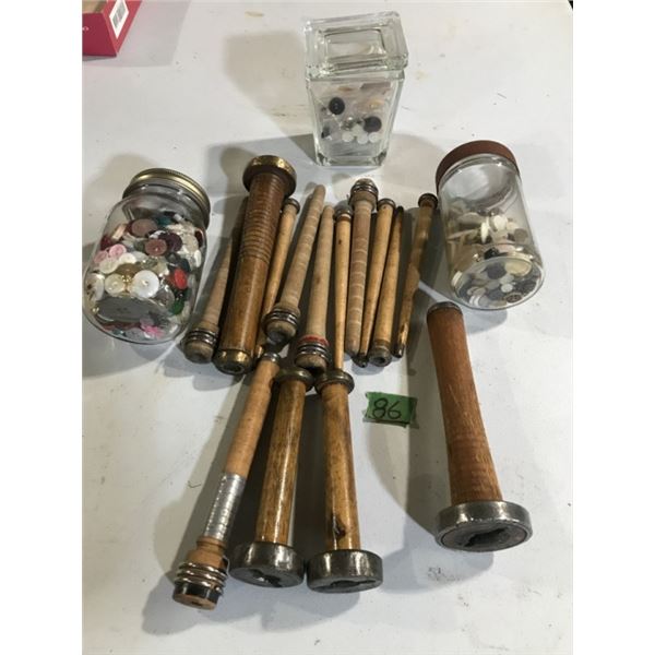 Antique Spools (14pce) and 3 containers