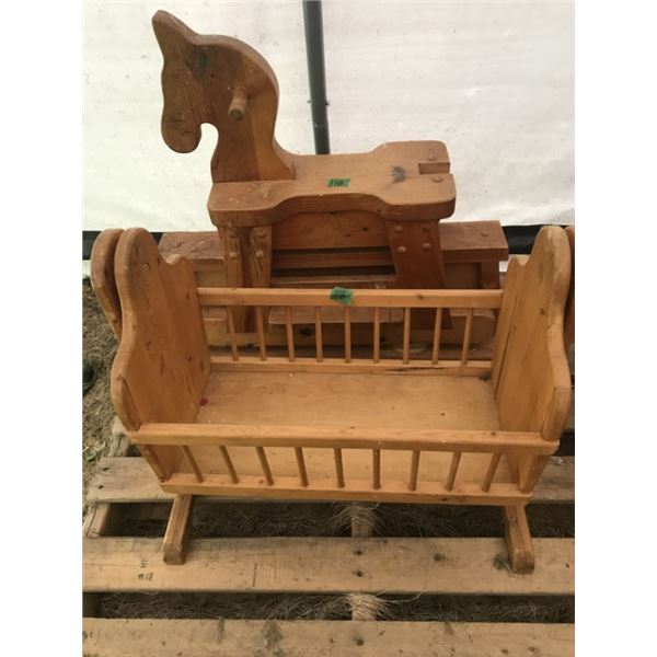 1 Solid wood cradle +1 Rocking horse