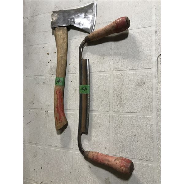 Vintage Draw Knife 8" + Vintage hatchet G. Handles