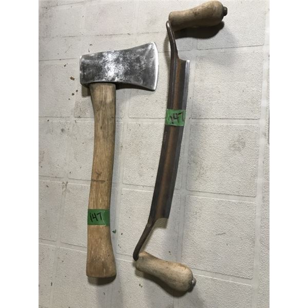 Vintage Draw knife 9" + Vintage hatchet G. Handles