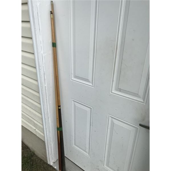3 vintage pool cues 2 are solid, 1 screws in half