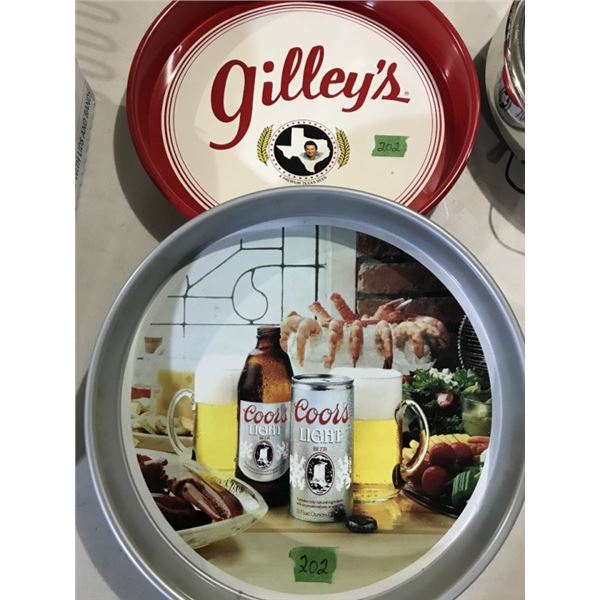 2 Vintage Metal trays Coors + Gilleys